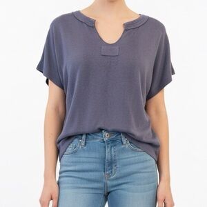Crepe Knit Boxy Top Slate Blue Tee Shirt women’s M